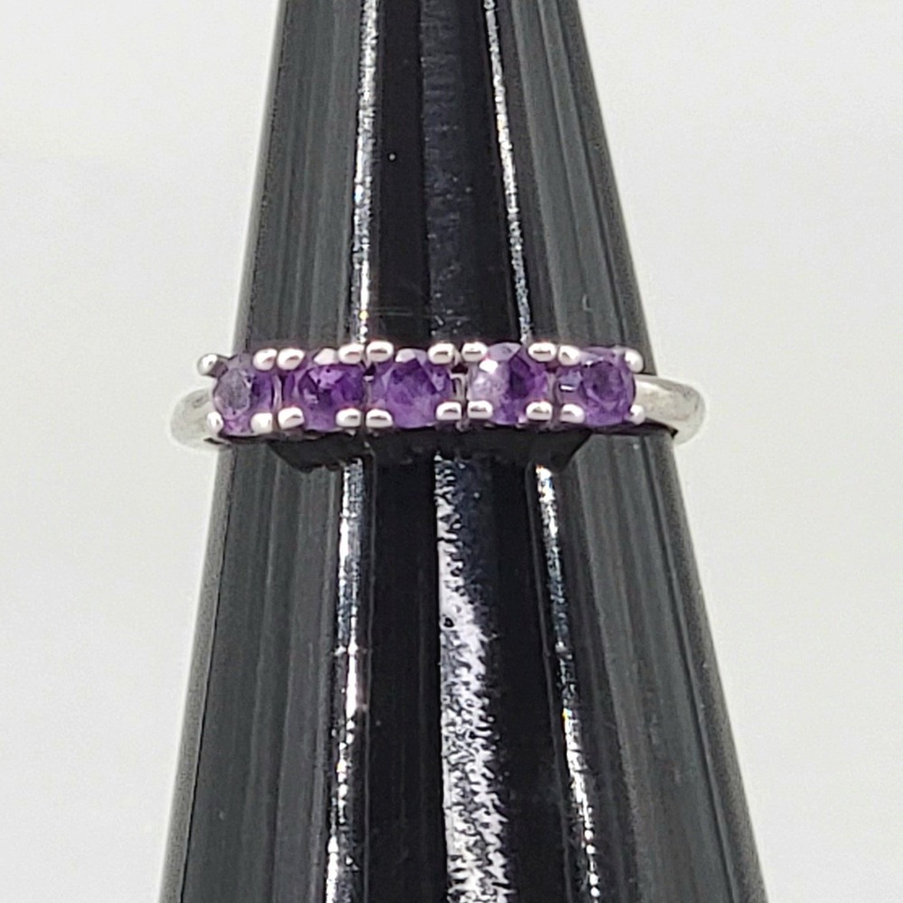 Silver Tone Amethyst‎ Adjustable Ring with Multiple Purple Gemstones